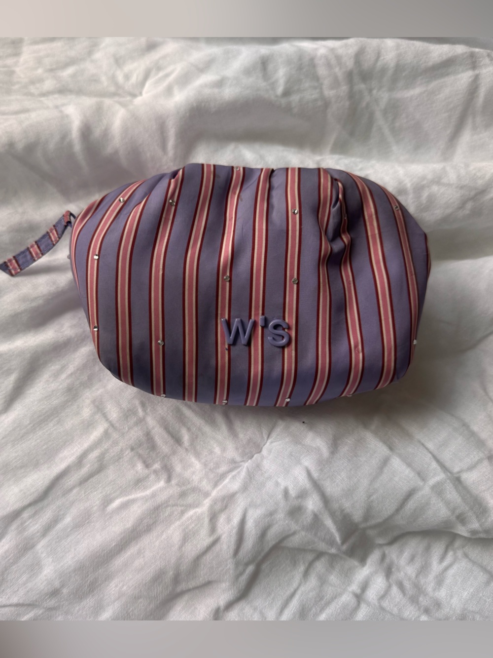 Vintage Striped Purple & Pink Men’s Toiletry Bag with Stud Accents